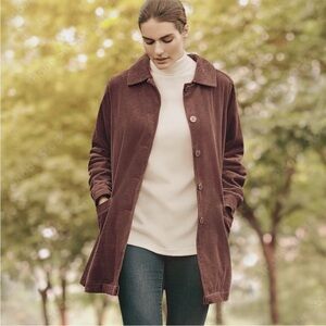 J. Jill Pleated Corduroy Velvet Collar Shirt Chore Coat
